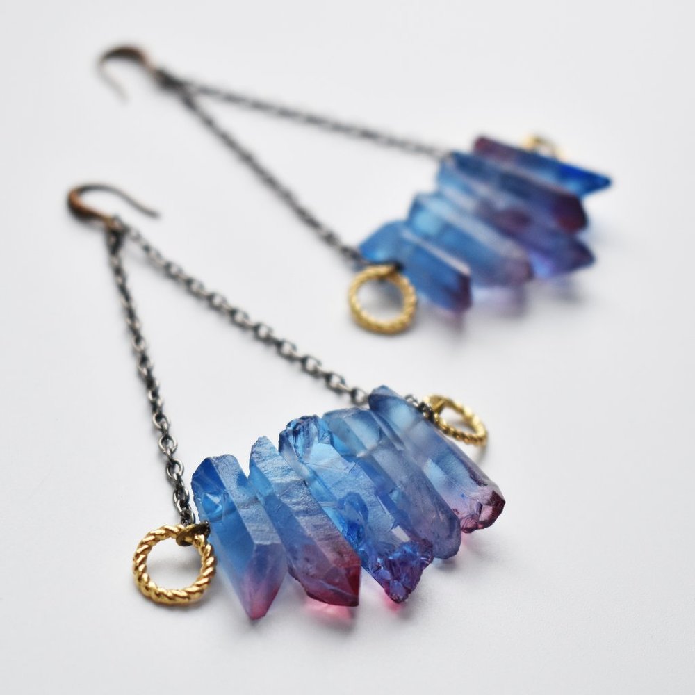 Raw crystal earrings dangle, statement quartz earrings